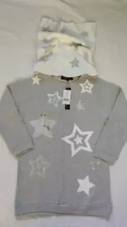 NWT Sugar Rush Girls Tunic Gray Stars Sequins Sweatshirt White Scarf L Plus