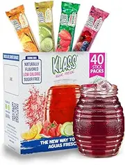 Klass Aguas Frescas Variety Pack - Cucumber Limeade, Strawberry Watermelon, Hibiscus Berries, Pineapple Tangerine (40 Total On the Go Packets)