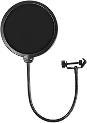 Microphone Pop Filter Studio Windscreen Cover Mask Shield with Flexible Gooseneck and Clamp Black