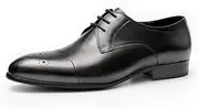 [Generic] Carving Pointed Captoe Oxford Shoes for Men Formal Shoes Easy Care Lace Up StyleGenuine Leather Block Heel Low Top