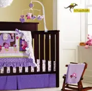New Baby Girls 4 Pcs Cotton Nursery Cot Sets-- Purple Owl Bird