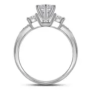 14k White Gold Round Diamond 3-Stone Bridal Wedding Ring Set 2 Cttw