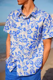 Cupshe Tuscan Breeze Floral Shirt - Blue,M