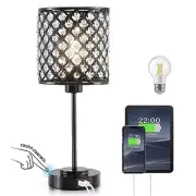 Crystal Touch Control Table Lamp with 2 USB Charging Ports, 3-Way 17" Black