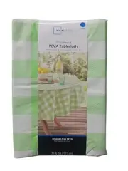 Mainstays Green & White Checkerboard Peva Vinyl Tablecloth Round 70" Diameter