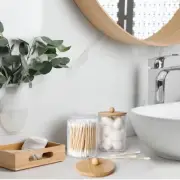 Bathroom Accessories 4 Pieces Set Apothecary Jars w/ Bamboo Lids Table Organizer
