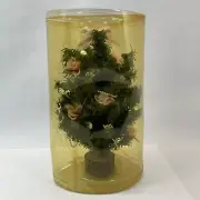 VINTAGE Mini Artificial Table Top Christmas Tree 11” Ornaments Pink Roses Pearls