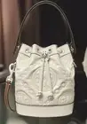 TORY BURCH T MONOGRAM PUFFY QUILTED PATENT LEATHER MINI BUCKET BAG LT. CREAM NWT