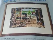 Columbia Minerva Needlepoint Barn and Carriage Picture Crewel Yarn 11x14 Sealed