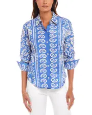 Karen Kane Ruched Sleeve Paisley Print Shirt