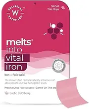 Well.being Nutrition Melts Vital Iron 19mg | Doctor Formulated Chelated Iron, Vitamin C, Folic Acid, Zinc, Beetroot, Pumpkin Seed for Hemoglobin, Anemia & Blood Building, 30 Oral Strips