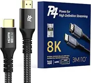 P4 8K HDMI 2.1 Certified 48Gbps 10 FT, Ultra High Speed HDMI Braided Cord, 8K@60Hz 4K@120Hz, eARC, HDCP 2.2&2.3, HDR10+, Atmos, Compatible with Apple TV, Roku, Netflix, Sony PS 5-Alloy Case