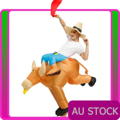 Mens Inflatable Bull Rider Cowboy Costume Matador Blow Up Ride On Halloween