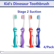 Premium Dinosaur Child Toothbrushes 26 Extra Soft w/Suction Cup - Assorted- 4/Pk