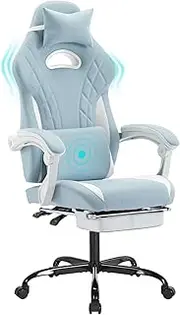 segedom Gaming Chair with Footrest High Back Game Chair Ergonomic Office Chair with Adjustable Headrest Lumbar Pillow Linkage Armrests High Back PVC Leather Computer Video Recliner Chair(Cyan White)