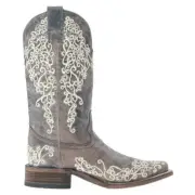 Corral Boots White Embroidered Square Toe Cowboy Womens Brown Casual Boots A266