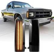 USR 82-93 Z83/ZQ8 Side Marker Corner Light – Front Parking Lamps (Left + Right) Pair - Compatible with 1982-1993 Chevy S10 PickUp Truck / 83-94 Chevrolet Blazer All Models (SMOKE LENS with AMBER LED)