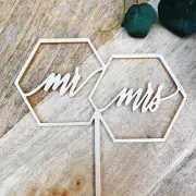 CLEARANCE! 1 ONLY Metallic Gold Hexagon Mr Mrs Cake Topper Mr & Mrs Cake Topper
