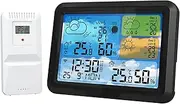 Multi-Function Weather Stations Wireless, LCD Digital Weather Sensor with Alert and Temperature/Humidity/Barometric/Forecast/Moon Phase/Alarm Clock for Home Office Black