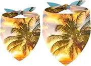 2 Pack Owner and Dog Bandana Set, Pet's Mom/Dad Bandana or Scarf Set, Family Matching Bandanas, Landscapeoceansunsetbeachcoconut Trees