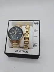 Armitron Mens 2pc. Gold-Tone Stainless Steel Watch /Bracelet Set 20/5374BKGPWM