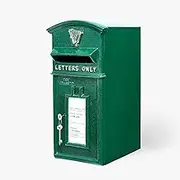 ACL Traditional Irish Green Shamrock Post Box with Lock - Wall Mount/Pillar Mount Letterbox – Lockable Cast Iron Postage Box (24 x 31 x 57 cm, 18kg)