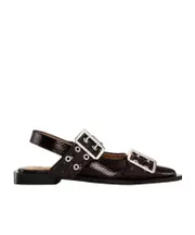 Ganni Buckle Pointed-Toe Ballet Flats 35,36,37,38,39,40,41,42 red