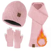 Winter Hat Gloves Scarf Set for Women, Warm Beanie Hats with Fleece Lining To...