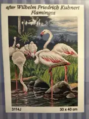 needlepoin tapestry gobelin canvas only 30x40 cm Flamingos