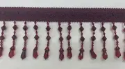 3” Beaded Trim Fringe W/ Gimp Top Burgundy Sold By The Yard.