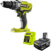 Ryobi 18V ONE+ Cordless Hammer Drill Driver + 4.0Ah Battery & Charger Kit, NEW