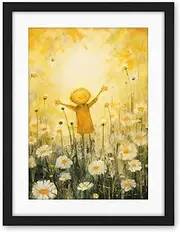 Artery8 Sunshine Happiness and Flowers Everywhere Simple Kids Bedroom Nursery Artwork Framed Wall Art Print 18X24 Inch