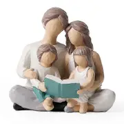 Wwxx Family Of 4 Reading Book Figurines, Hand-painted Figures Gifts For Parents Or Daughter And Son, Home Decoration xh As Shown