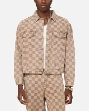 [XXIII] Xxiii Checker Board Trucker Jacket Tan - Size L L Tan