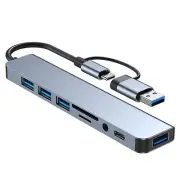 USB-C USB-A 8 in 1 Docking Station w/ 3.5mm Audio & SD Card Reader fr PC/Laptop