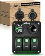 Nilight 3 Gang Rocker Switch Panel with USB Charger and Cigar Lighter 12V 24V Toggle ON Off Green Night Glow Stickers for Cars Rvs Trucks