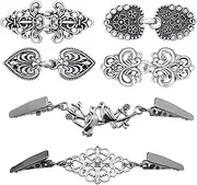 [VGOL] 6 Pairs Vintage Cardigan Clips Antique Silver Tone Cloak Clasp Fasteners Brooch Clips for Shawl Collar Dress Shirt Scarf Sweater Clothing Decoration Accessories