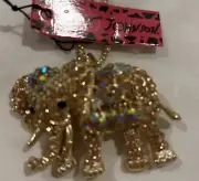Betsey Johnson Elephant Goldtone Crystals Necklace NWT