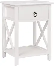 [Levede] 2X Bedside Table with Drawer and Shelves, Wooden Side Table Nightstand, Space Saving End Side Tables Storage Cabinet, Bedroom Living Room Home Furniture, Narrow Space Organiser(White)