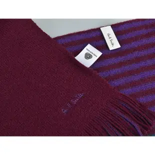 【Paul Smith】PAUL SMITH刺繡紫字LOGO羊毛彩色飾邊條紋圍巾(紫紅x彩條紋)