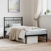 Metal Bed Frame with Headboard Black 92x187 cm Single Size