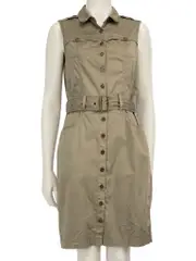 Khaki Sleeveless Buttoned Dress