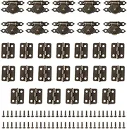 10pcs Vintage Lock Latch Hasps Clasp & 20pcs Antique Bronze Hinges withs Screws for Doors Cabinets Furnitures Cases Box, Simple Latch