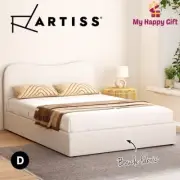 Artiss Bed Frame DOUBLE Size Mattress Base Wooden Platform Boucle White DARA