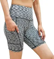[Generic] Women's Gym Shorts High Waisted Yoga Shorts Bike Shorts with Pockets Quick Drying Elastic Workout Shorts Tummy Control Athletic Shorts