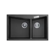 ACA 800 x 500 x 220mm Black Double Bowl Granite Kitchen Sink Top/Flush Mount