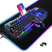 Wireless Gaming Keyboard and Mouse Combo,3 in 1 Rainbow LED Rechargeable Keyb...