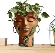 Face Planter | Resin African Goddess Flower Pot - with Drainage Hole, Weather-Resistant, Novelty Outdoor Decor for Balcony Garden Patio