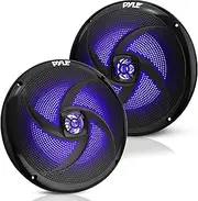 PyleUsa Dual 8'' Marine Speakers - 2 Way Full Range Stereo Sound, 160 Watt, Black - LED Light: Blue Illumination, Water-Resistant Design