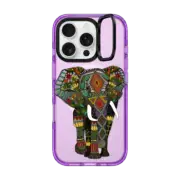 iPhone 16 Pro Impact Ring Stand Case MagSafe Compatible floral elephant transparent